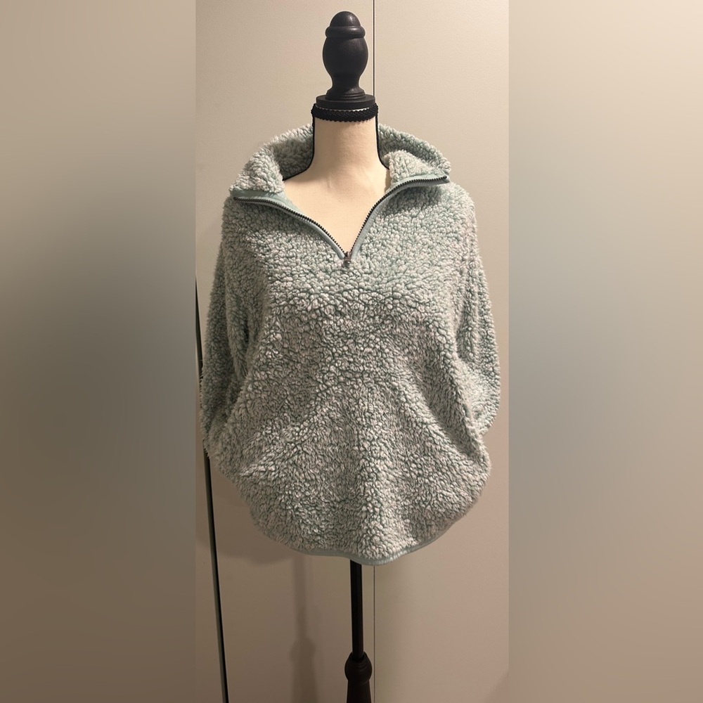 SONOMA Size S Mint Green Quarter Zip Hoodless Sherpa Cowl Sweater with Pockets